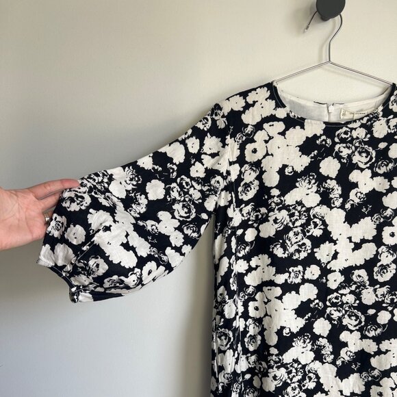 Everlane The Linen A-Line Midi Dress Black & White Floral Size M - Picture 4 of 9